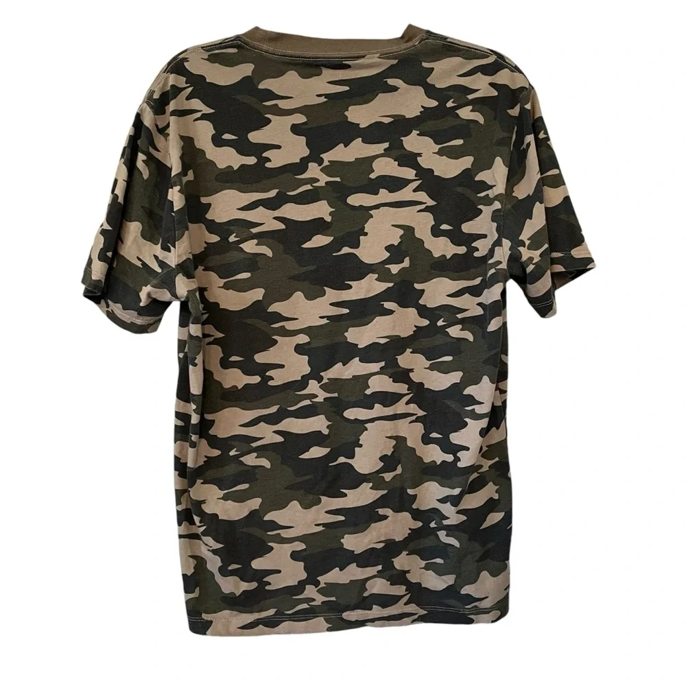 True Religion Mens Graphic Tee Camo Print White Logo Crew Neck, Sz XL